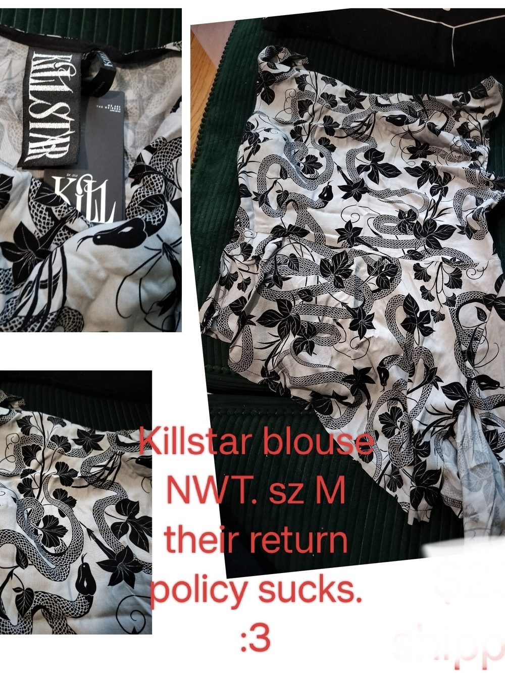 Killstar Black Floral Snake Print Top